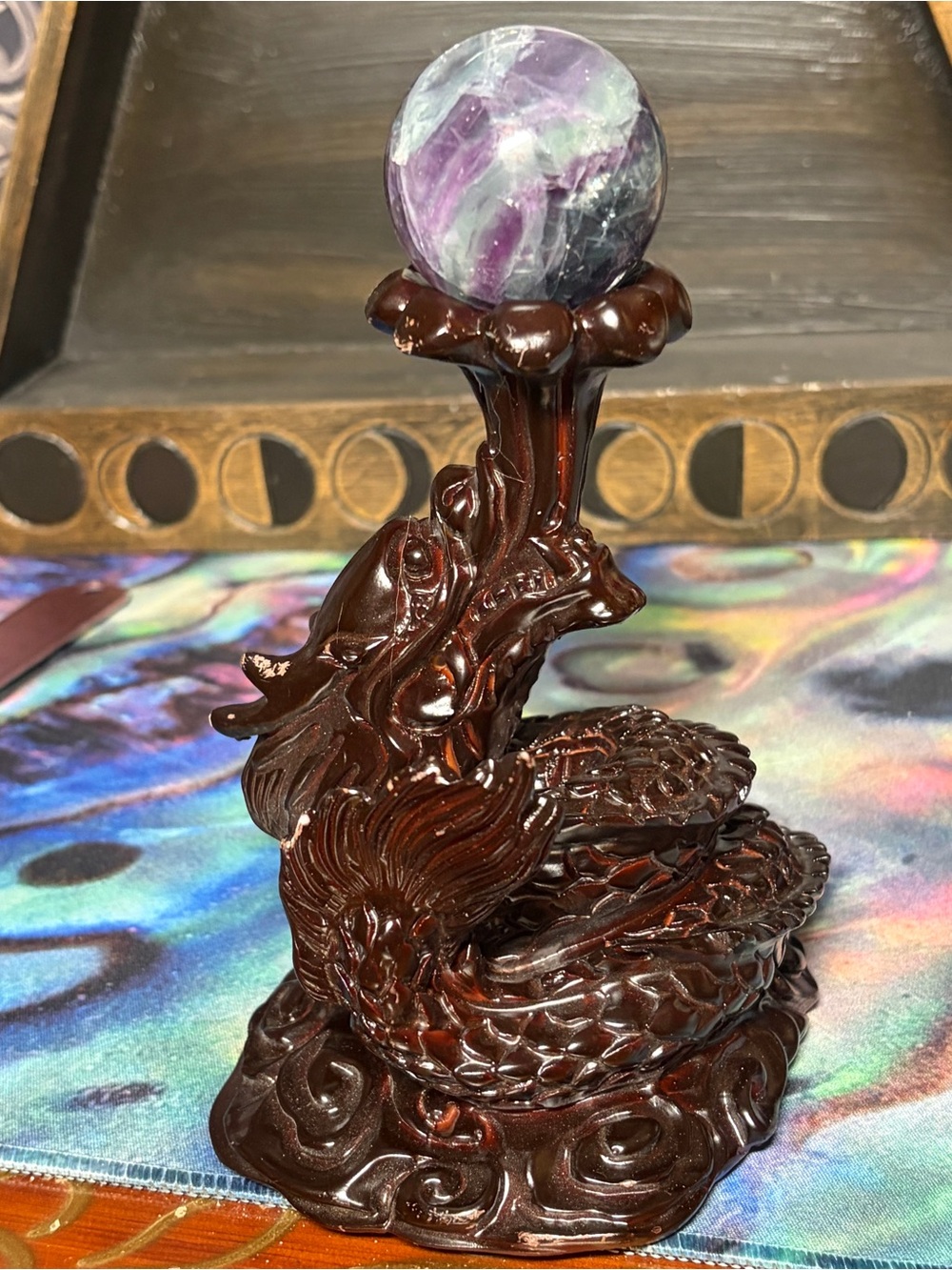 Wooden dragon crystal sphere holder - Picture 6 of 7